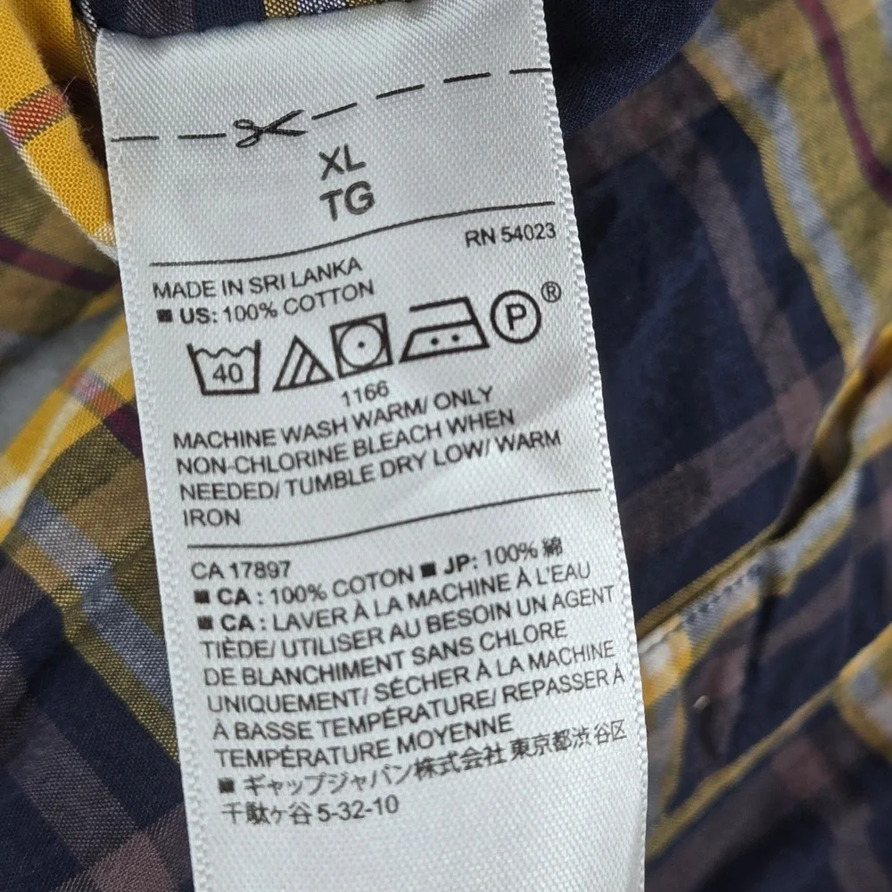 Banana Republic Plaid Untucked Fit Button Down Shirt Yellow Blue Cotton XL